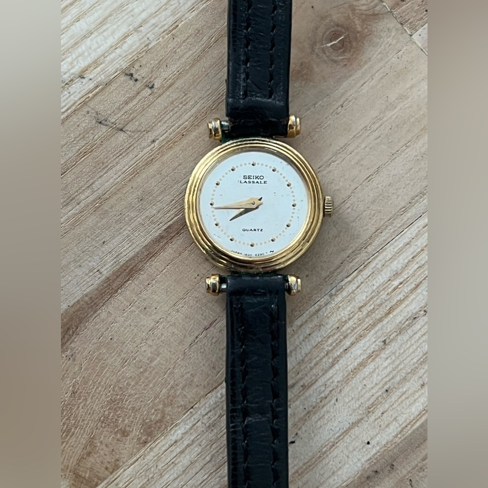 Seiko Lassale Rare Ladies Watch Vintage Stainless Dial Gold-Tone Case Leather - Picture 5 of 16